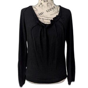 Michael Kors Ruffled Neck Knit Long Sleeves Sweater Black Women's Size Small